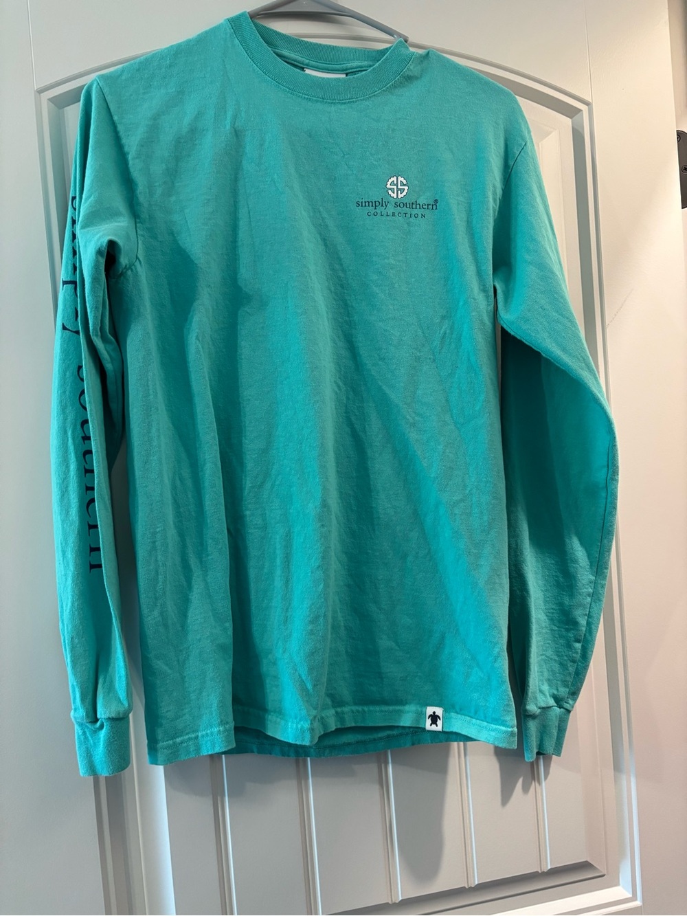 Simply Southern Teal Long Sleeve Shirt with Sleeve Script